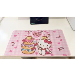 Pink Gingham Kitty & Donut Large Desk Mat, Cute Cartoon Non-Slip Mouse Pad